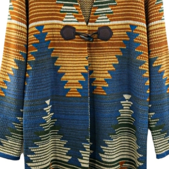 Wrangler Vintage 70s Western Cowichan Colorful Mixed Media Tribal Knit Sweater - Picture 3 of 15